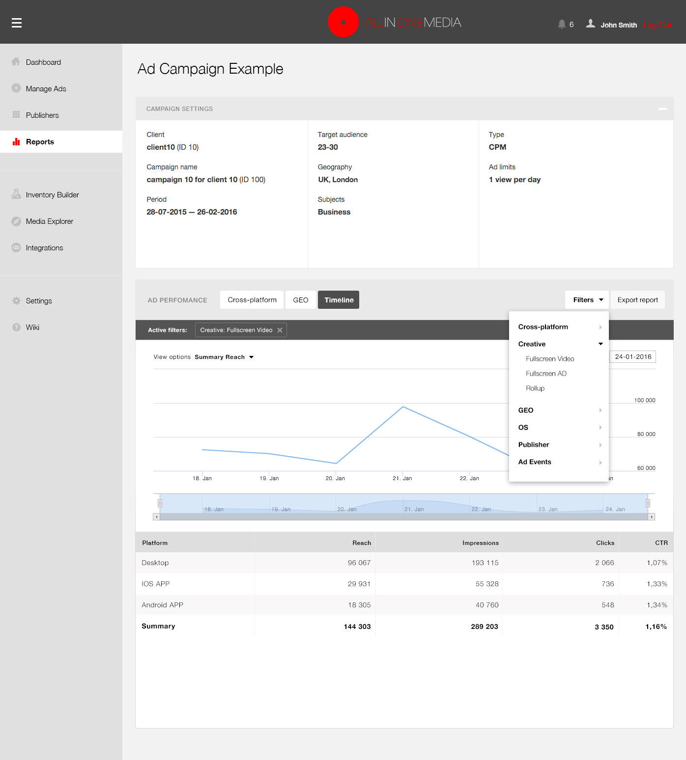 All in One Media advertising platform — rep_011
